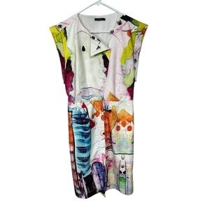 Saturday Club Abstract Multicolor Button Front Dress Small